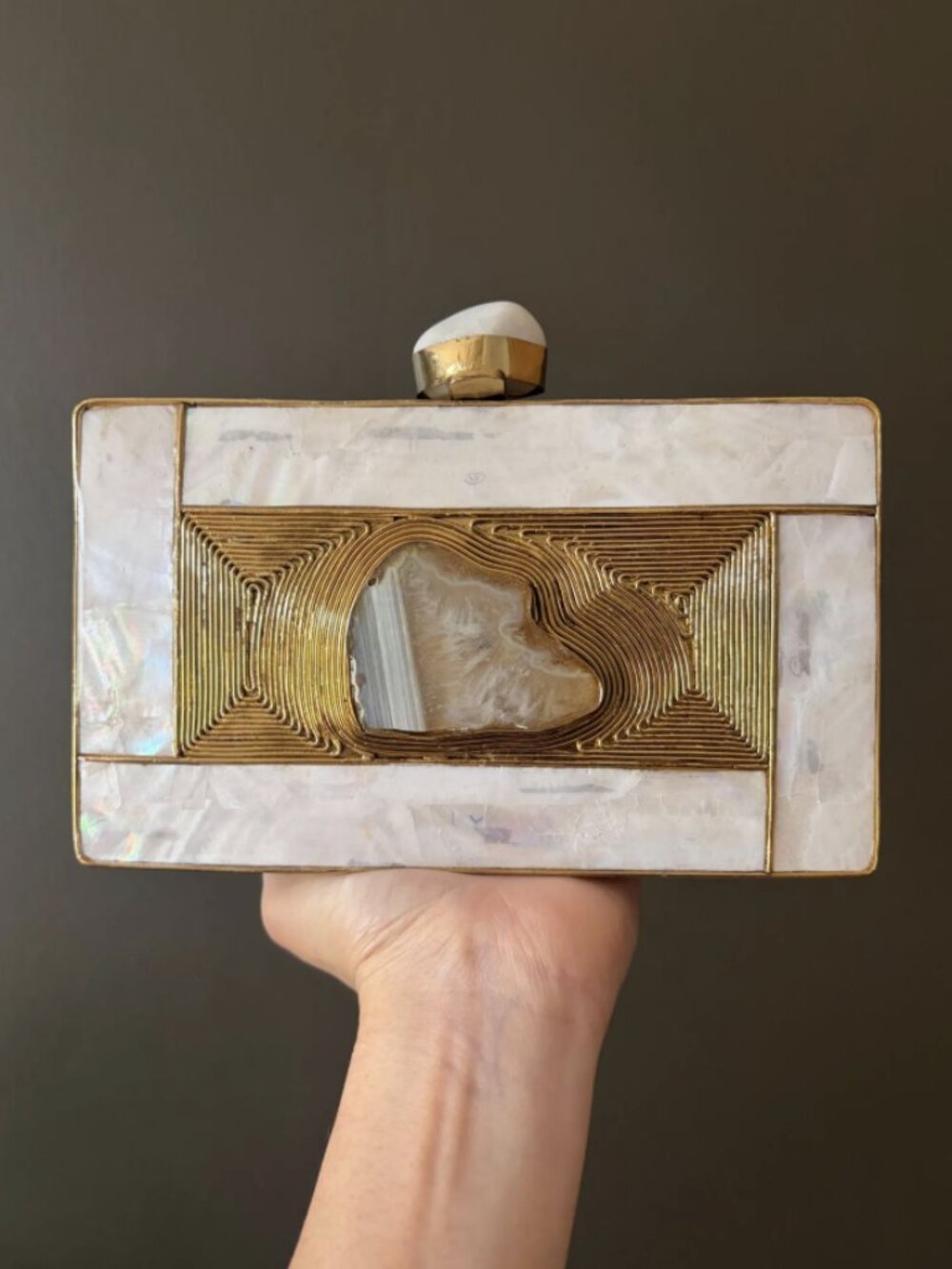 Mother-of-Pearl and Gold Accent Rectangular Clutch